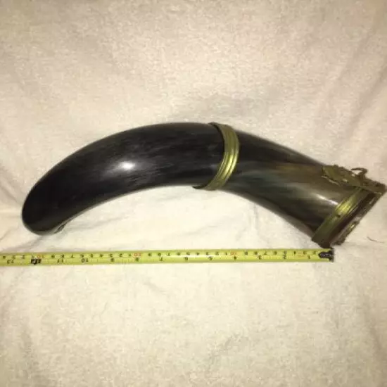 VINTAGE BLACK POWDER 14” LARGE BULL HORN* ALL ORIGINAL*VERY GOOD CONDITION "