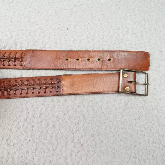 Mens Leather Braided Belt Hand Laced Steerhide Brown Sz 30 Vintage 1.5 in Haiti