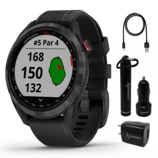 Garmin Approach S42 Premium Gunmetal GPS Golf Watch and Power Pack Bundle