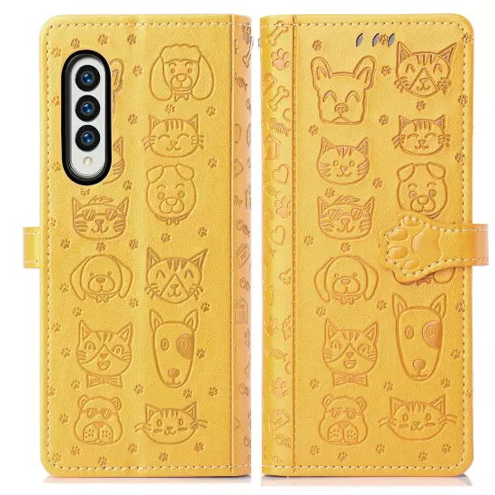 For samsung galaxy z fold 3/4/5/6 Cute PU Leather Flip Phone Case Kickstand NEW