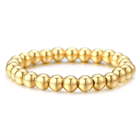 7-11" 6/8/10mm Men/Women's Handmade Silver Gold Beads Stainless steel Bracelet