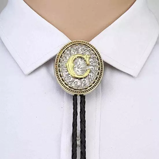 Bolo tie for Men Western Cowboy Golden Initial Letter A to Z Costume Bolo ties