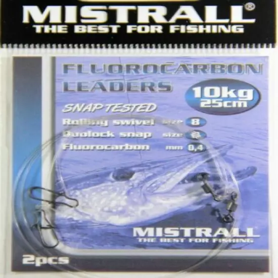  Fluorocarbon Fishing invisible Leaders Swivel Snaps Pike Lures 10 pack =20 pcs.