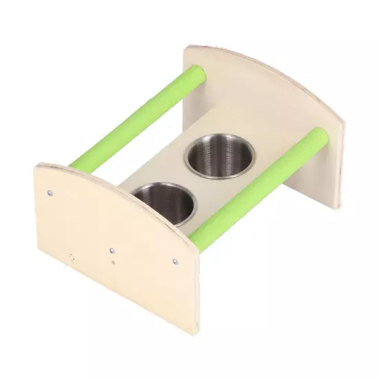  Wood Stand With 2 Stainless Steel Feeding Cup Playstand Training