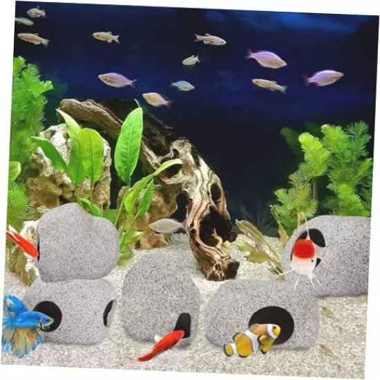 5 Pack Stackable Aquarium Decoration Rock Caves- Ceramic Fish Tank Hideout 