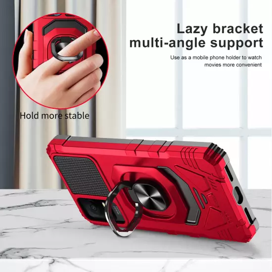 For TCL ION X / ION V Case Shockproof Ring Stand Phone Cover w/ Tempered Glass