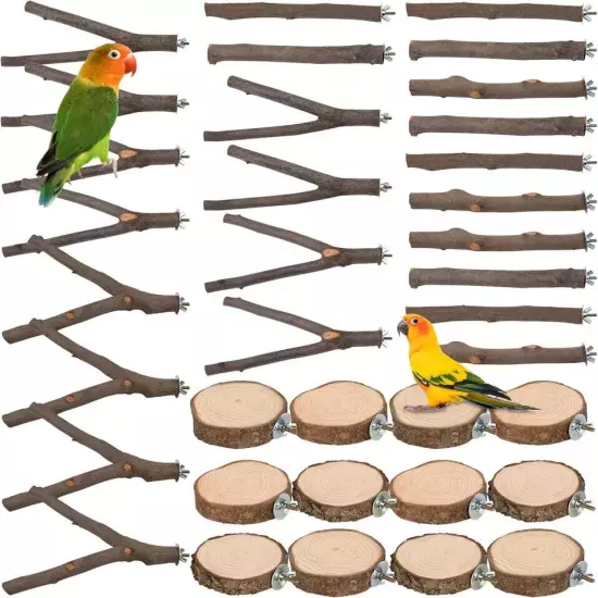 9 PCS Bird Perches Stand Toy, Natural Wood Parrot Perch Stand Bird Cage Branches