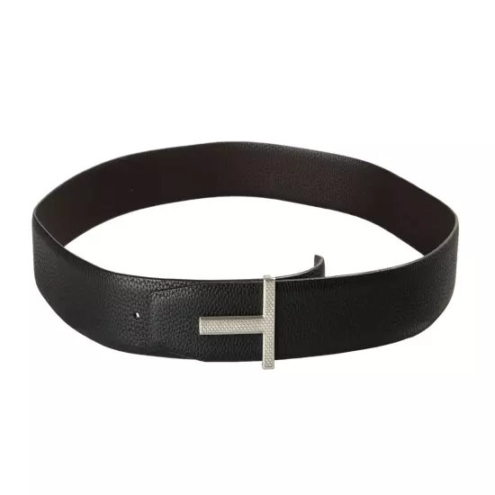 Tom Ford Reversible Leather Silver Metal T-Buckle Decorated Belt US 44 IT 110