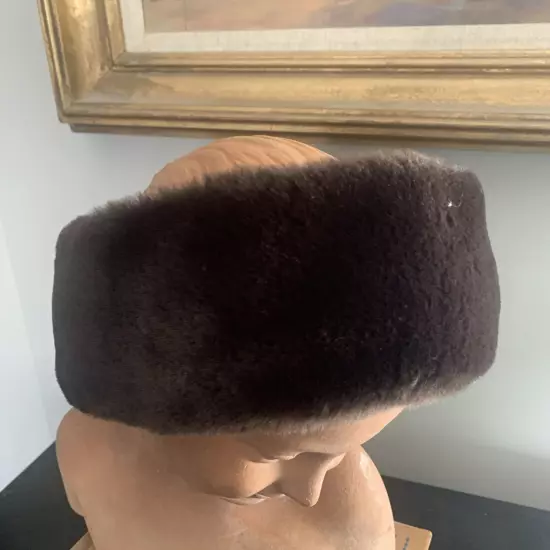 Sak’s Fifth Avenue Faux Lamb Headband Adjustable Brown Winter Warm Italy Vegan