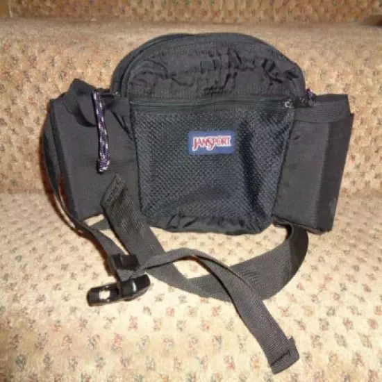 VTG 90s JANSPORT BLACK 2-BOTTLE HOLDER BELT DAY HIKING FANNY ZIPPER PADDED PACK