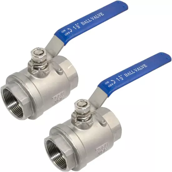 2Pcs 316 Stainless Steel 1.5" Full Port Ball Valve with Heavy Duty Blue Vinyl x