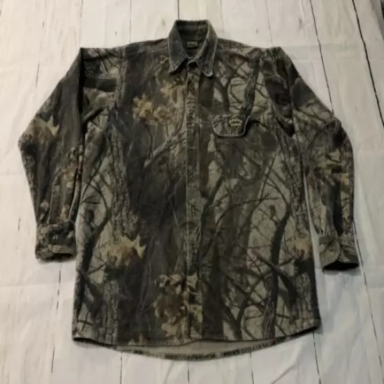 Vintage 90s Spartan Realtree Treebark Leaf Camo Long Sleeve Button Shirt Large