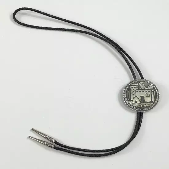 Southwest Bolo Tie Pueblo Design Braided Leather