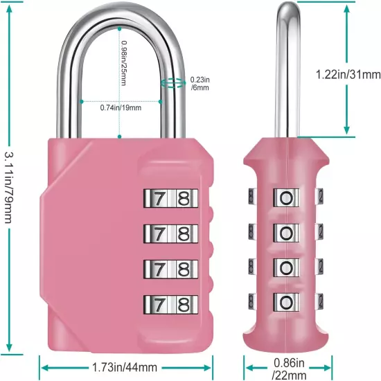 Combination Lock, 4 Digit Combination Padlock Outdoor, School Lock, Gym Lock (Pi