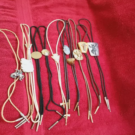 10 Piece Lot of Mixed Vintage Bolo Ties Braided Rope