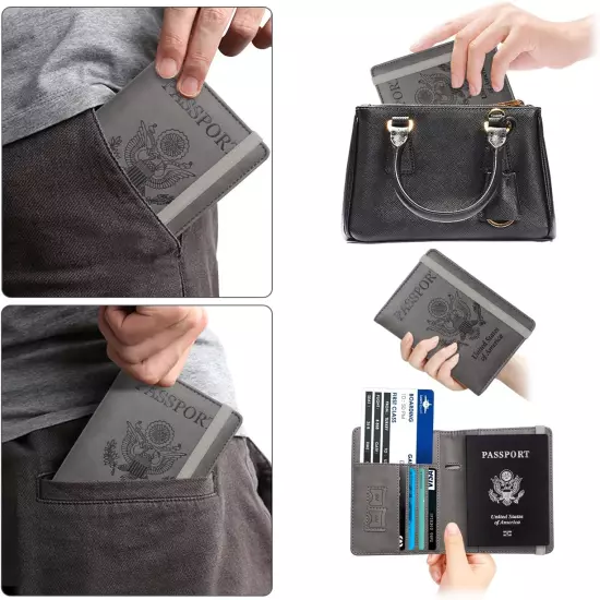 RFID Passport Holder Cover Wallet for Women Men, PU Leather Card Holder Passport