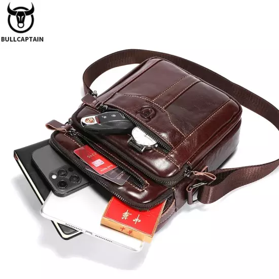 Men'S Genuine Leather Shoulder Crossbody Bag Business 7.9-Inch Tablet Bag Multif