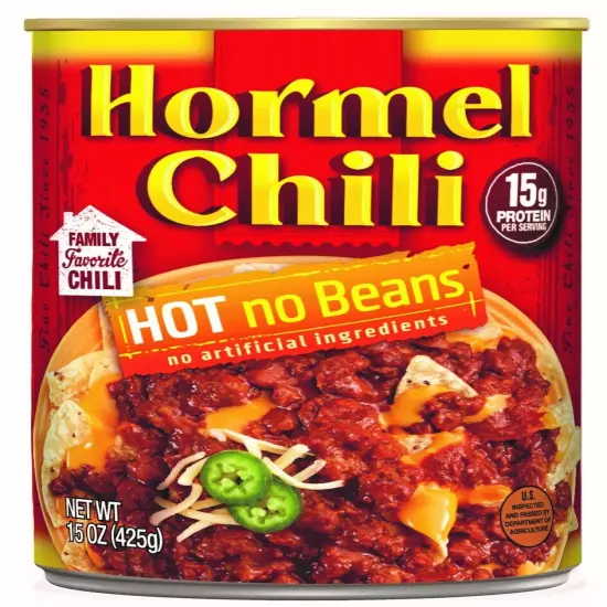 HORMEL Chili Hot No Beans, No Artificial Ingredients, 15 Oz