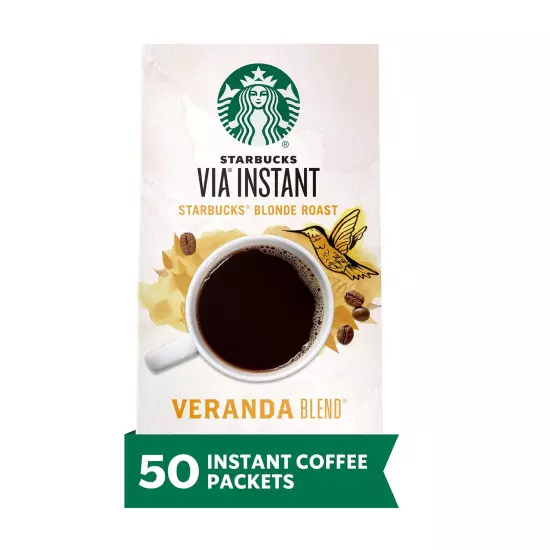 via Instant Coffee, Blonde Roast Coffee, Veranda Blend, 100% Arabica, 1 Box (50