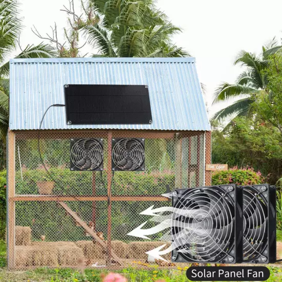 10W 12V Mini Ventilator Solar Fan Solar Powered Dual Fan for Greenhouses Shed RV