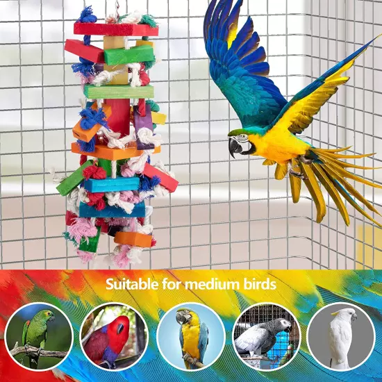 Bird Block Knots Tearing Toy- 19.7 Inch Multicolored Natural Wooden Parrot Chewi