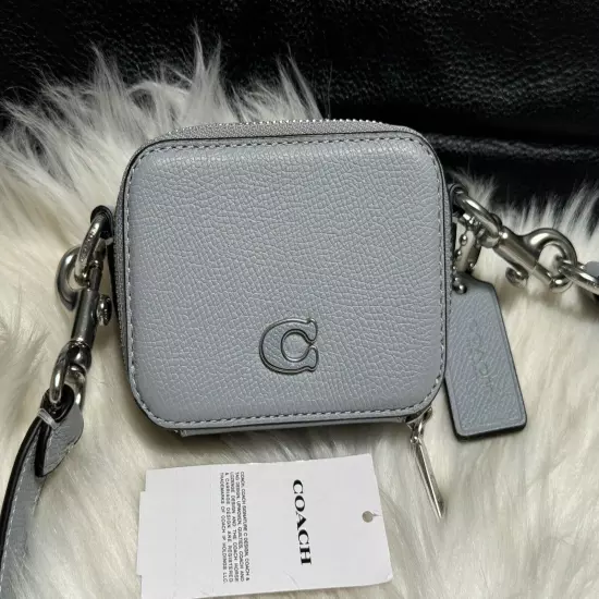 Coach Crossbody Pouch in Crossgrain Leather CP271 - Grey Blue NWT