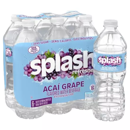 Splash Refresher Acai Grape Flavored Water, 16.9 Fl Oz, Plastic Bottle Pack Of