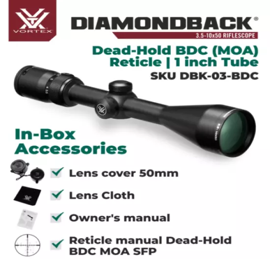 Vortex Optics Diamondback 3.5-10x50 Riflescope Dead-Hold BDC MOA with Hat Bundle