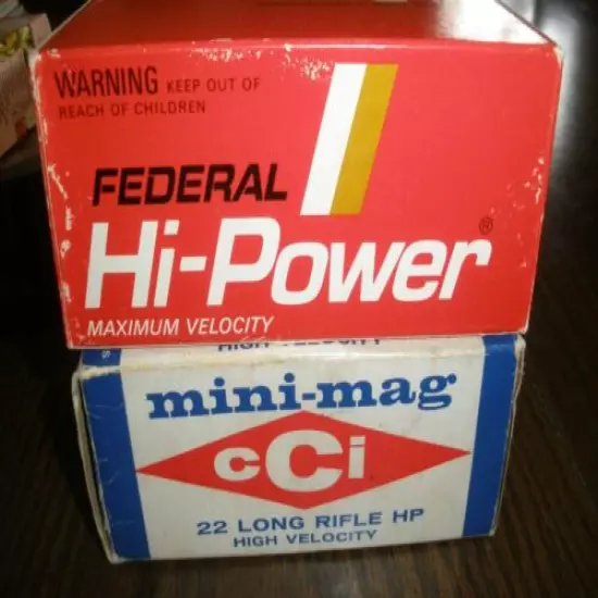 Vntg lot of 2 EMPTY Ammo Boxes Federal Hi-Power & Mini-mag CCI Long Rifle (O49)