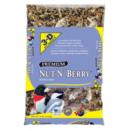 2 Pack 3-D Pet Products Premium Nut N' Berry Blend Dry Wild Bird Food, 14 lb.