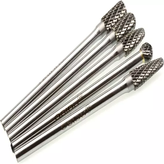 Carbide Burrs Set 5Pcs Extra Long Shank Carbide Rotery Burr File Double Cut 1/4 