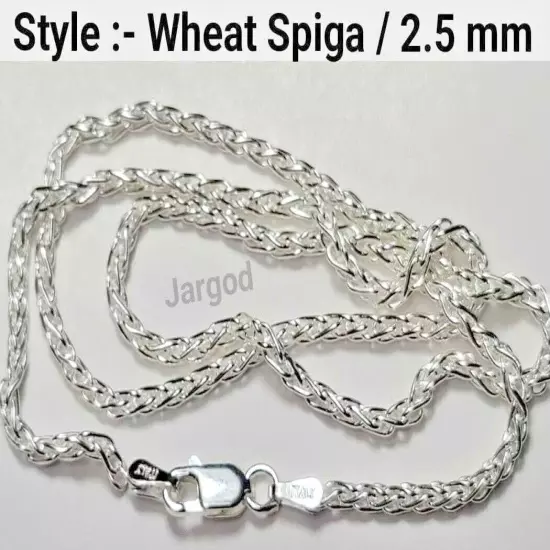 Real Solid 925 Sterling Silver Wheat Spiga Rope Chain Necklace Italy Jargod