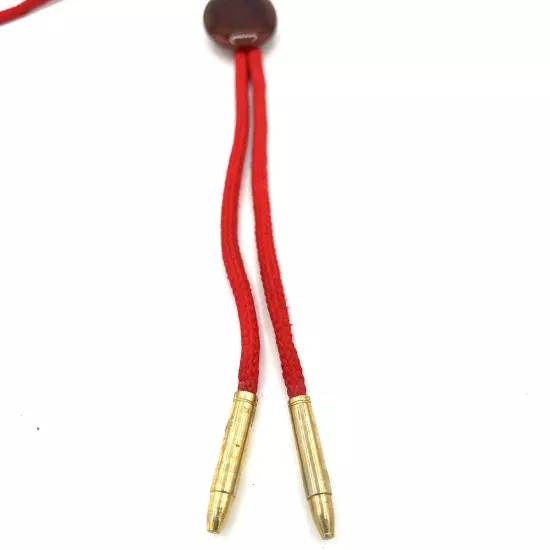 VTG Bolo Tie Red Cord With Brown Stone. Brass Tips. Western Wear. Native Gaucho