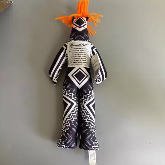 Dammit Doll black white orange hair stress reliever NWT