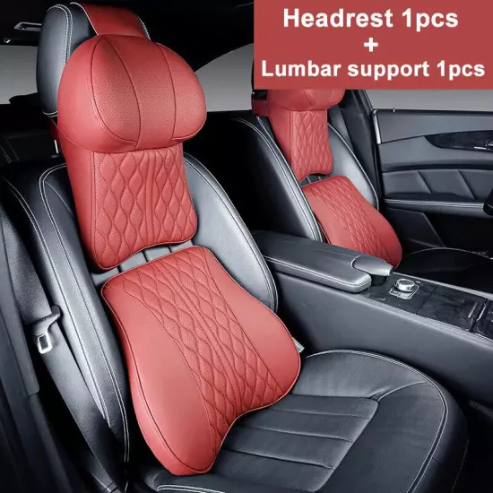 Car Leather Headrest Lumbar Support Car Neck Pillow Back Cushion Waist Support