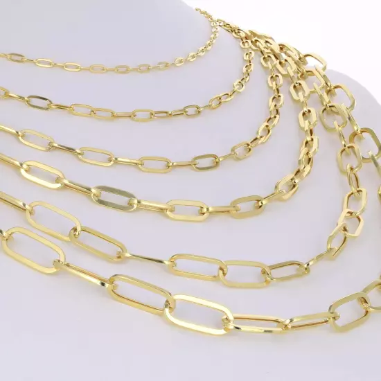 14k Yellow Gold Paperclip 3mm-7mm Chain Cable Rolo Link Pendant Necklace 16"-24"