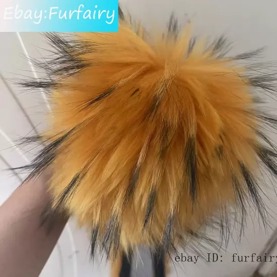 Large Real Raccoon Fur Ball Keychain Fox Fur Bag Charm Pendant Snap Button