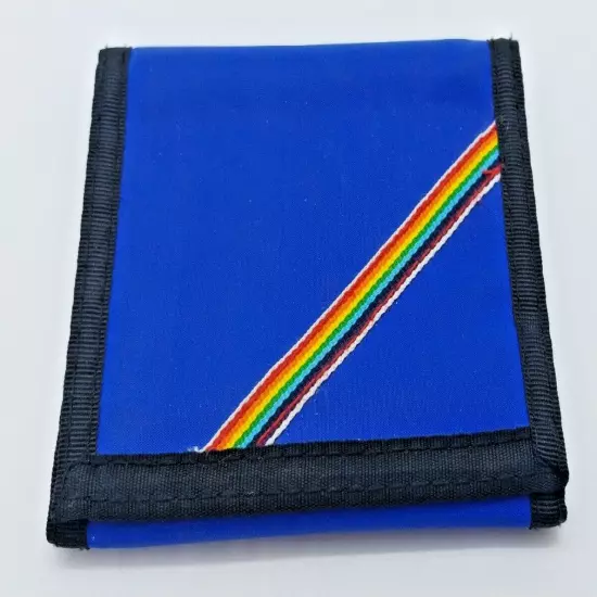 Vintage Blue Rainbow Trifold Nylon Wallet Hook And Loop Rare Billfold