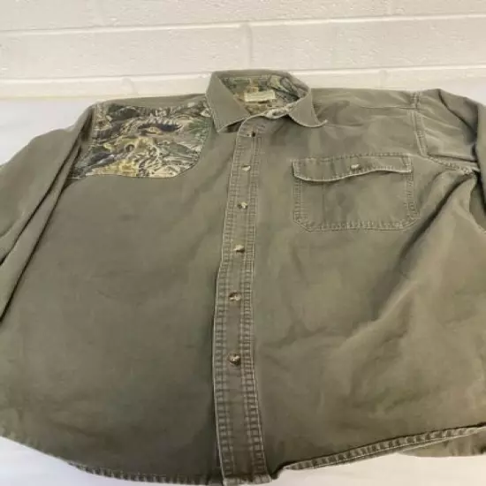 Cabela's Long Sleeve Shooting Shirt Large Green/Seclusion Camo Button Front