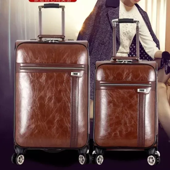 18 Inch 20 Inch Men Travel Suitcase Spinner Trolley leather Rolling wheels