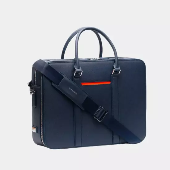 Classy Blue Leather Double-Zip Laptop Briefcase Bag | Maverick & Co Briefcase