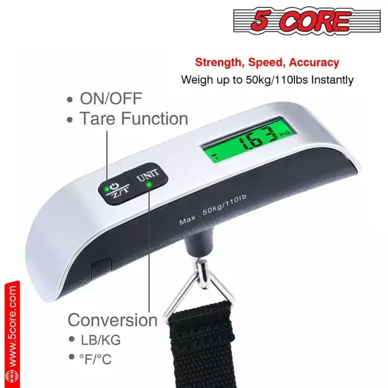 5Core 2-Pack 110lb 50kg Portable Travel LCD Digital Hanging Luggage Scale Weight