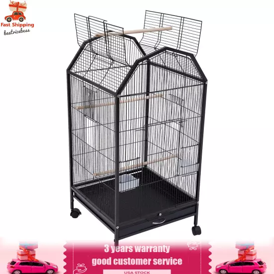 Black Large Bird Cage wit Rolling Stand Cockatiel Parakeet Finch Parrot Birdcage