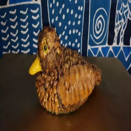 Beautiful Vintage Handmade Pine Cone Decorative Duck Decoy 