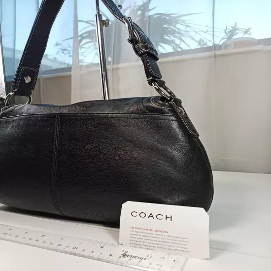 Coach Soho Medium Black Purse Hobo Bag Pleated Leather Silver Hardware