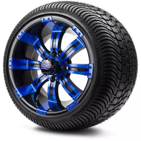 MODZ 14" Tempest Blue and Black Golf Cart Wheels and Tires (205-30-14) Set of 4