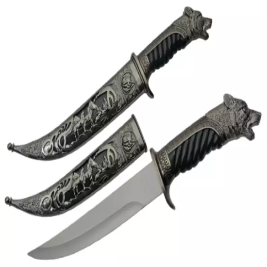 Fixed Blade Knife | 13.75" Overall Wolf Decorative Black Dagger Gift 211471-WS