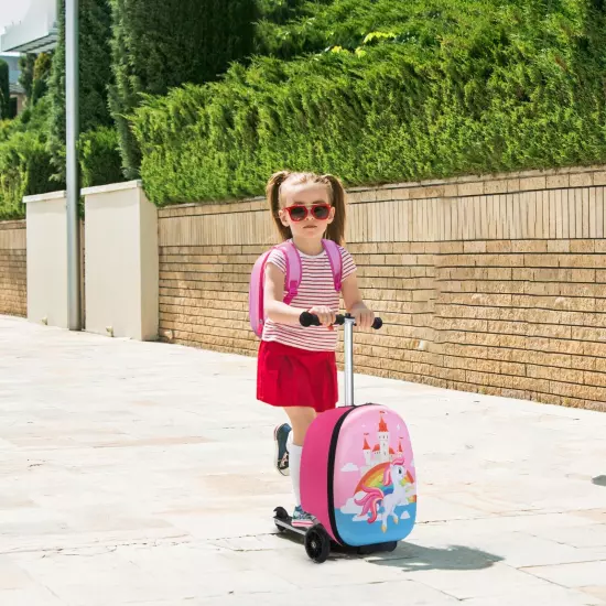 VLIVE Kids Ride on Suitcase Scooter Luggage with LED Lights and Unicorn Patterns