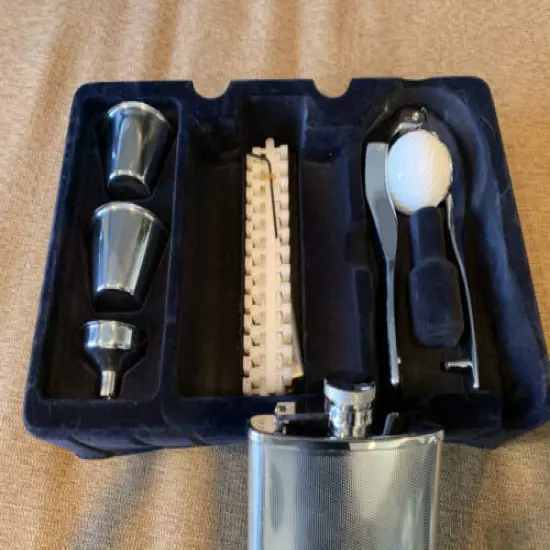 Golf Flask Gift Set with Balls Personalizer in Wooden Box