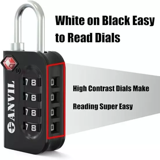 TSA Approved Luggage Lock - 4 Digit Combination, 10,000 Combinations, Easy-Read